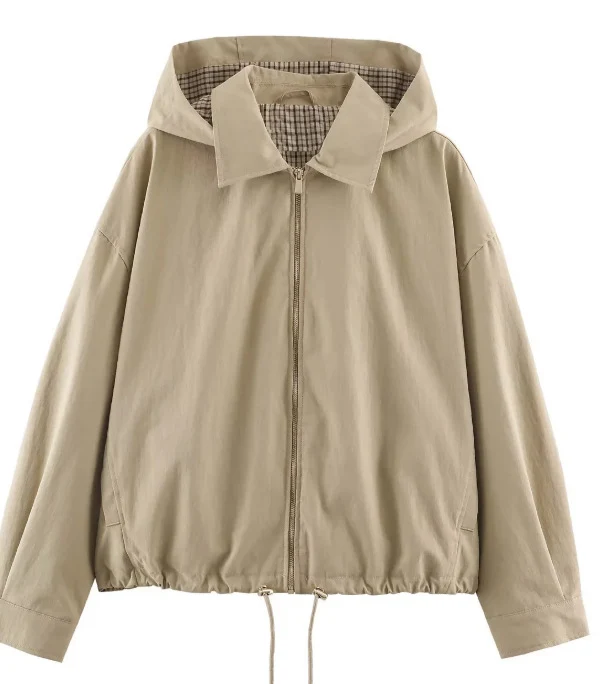 Damen Leichte Kapuzenjacke im Boxy‑Schnitt mit Kordelzug und Karofutter Drune