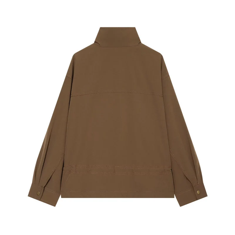 Damen Leichte Fieldjacke mit Stehkragen, Tunnelzugtaillierung und verdeckter Druckknopfleiste Drune