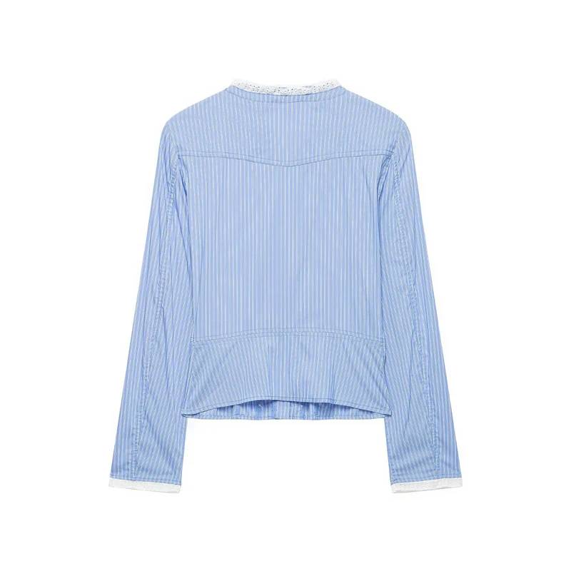 Damen Leichte Cropped Blusenjacke im Pyjama‑inspirierten Stil mit Spitzenbesatz Drune