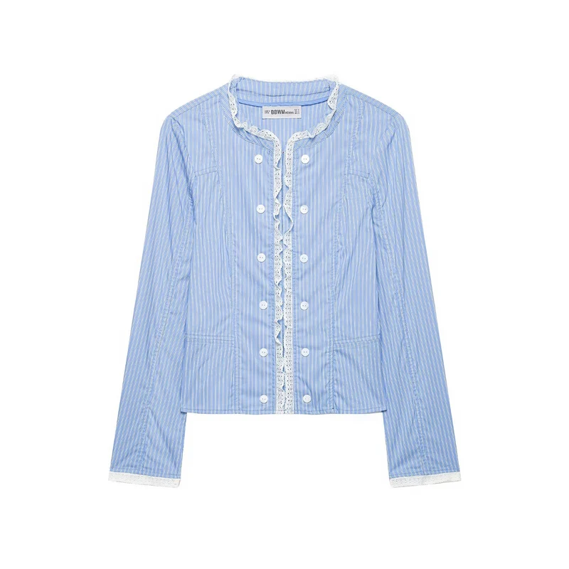 Damen Leichte Cropped Blusenjacke im Pyjama‑inspirierten Stil mit Spitzenbesatz Drune