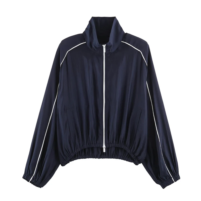 Damen Leichte Cropped‑Blousonjacke im Bomberstil mit Funnelkragen und elastischem Saum Drune