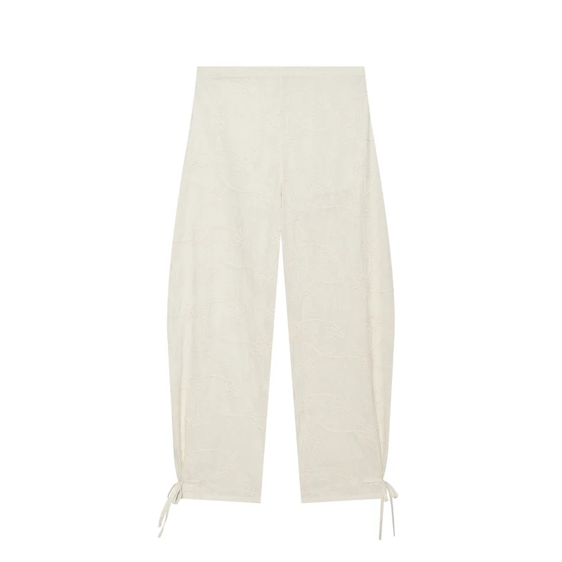 Damen Leichte bestickte Palazzohose mit weitem Bein und Saumkordeln Drune
