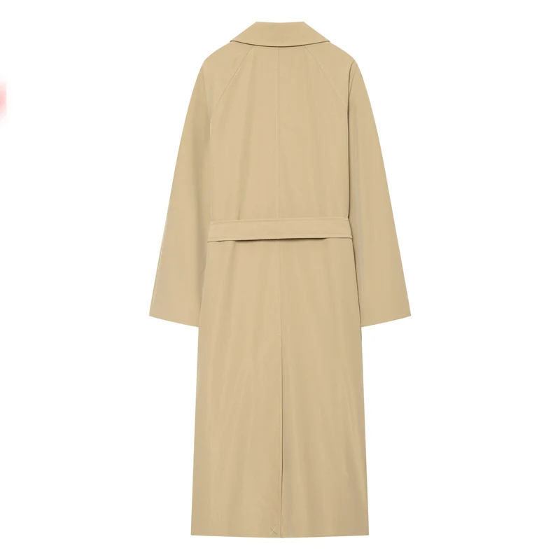 Damen Lange klassische Zweireiher‑Trench mit Bindegürtel und Ärmelriegel Drune