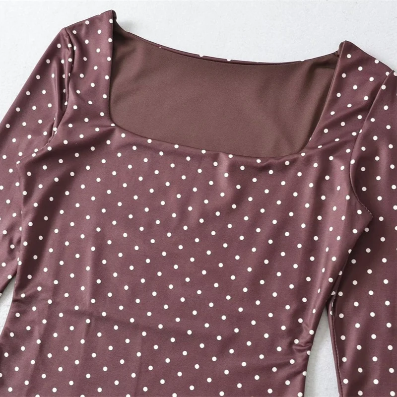 Damen Langärmeliger Body mit quadratischem Ausschnitt und Pünktchenprint Drune