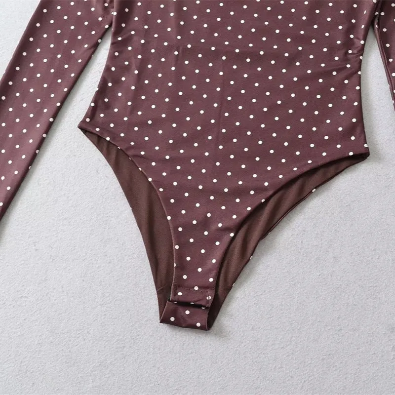 Damen Langärmeliger Body mit quadratischem Ausschnitt und Pünktchenprint Drune