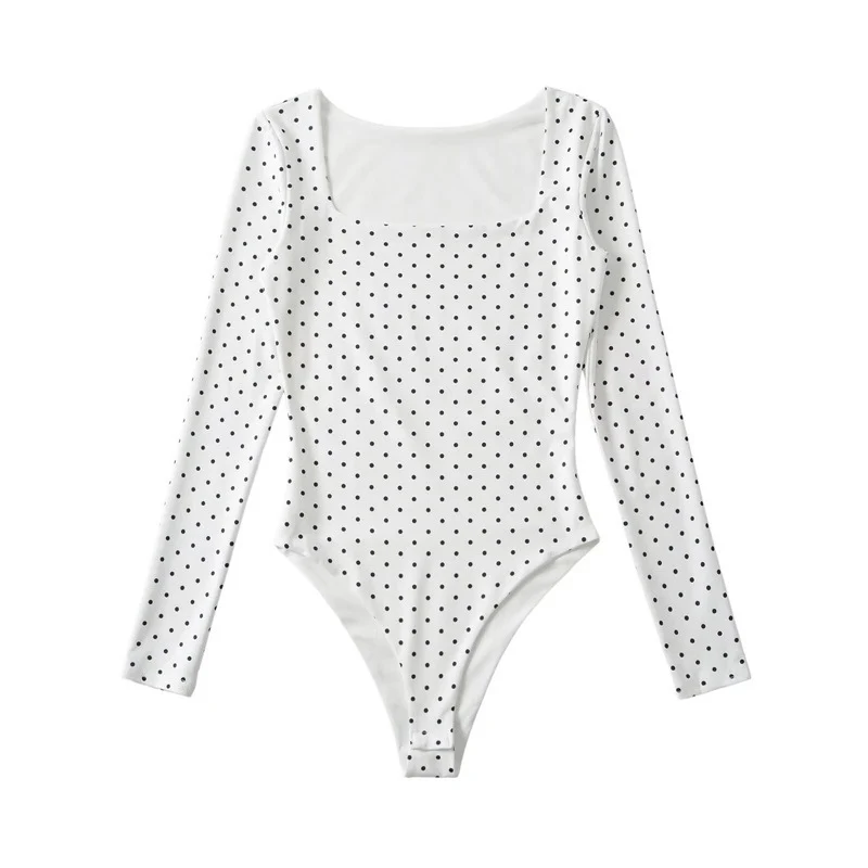 Damen Langärmeliger Body mit quadratischem Ausschnitt und Pünktchenprint Drune