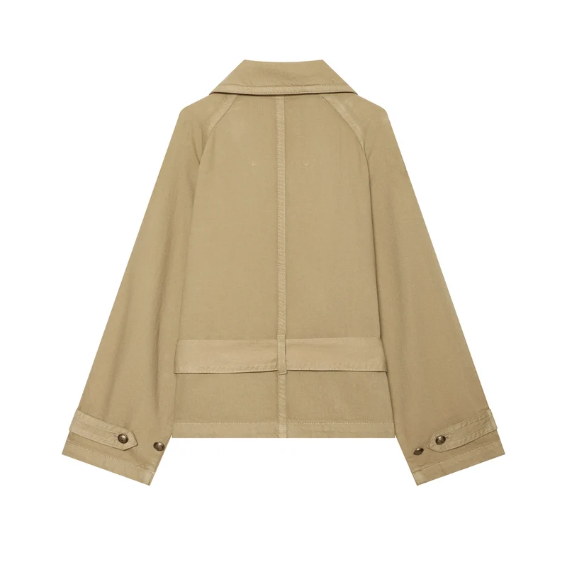 Damen Kurztaillierter Trenchblouson mit Gürtel, Epauletten und doppelreihiger Knopfleiste Drune