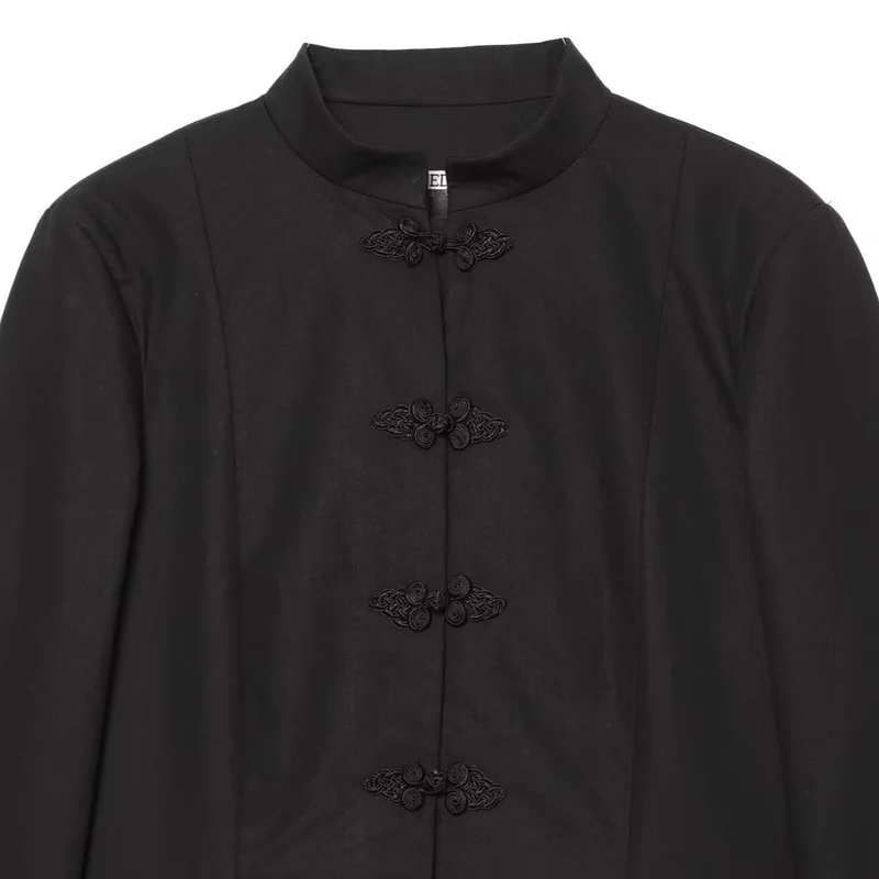 Damen Kurzjacke mit Stehkragen und dekorativen Knotenverschlüssen Drune