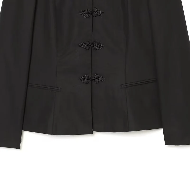 Damen Kurzjacke mit Stehkragen und dekorativen Knotenverschlüssen Drune