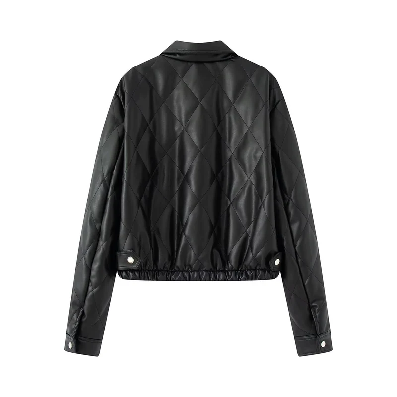 Damen Kurzjacke gesteppt mit Hemdkragen und Druckknopfverschluss Drune
