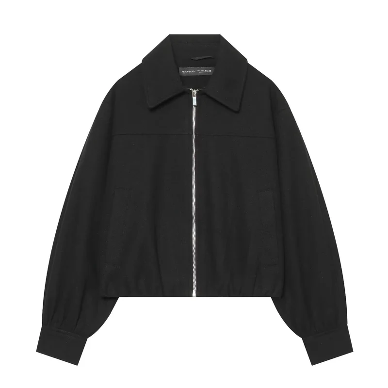 Damen Kurzjacke aus Wollmischung mit Reißverschluss und Ballonärmeln Drune