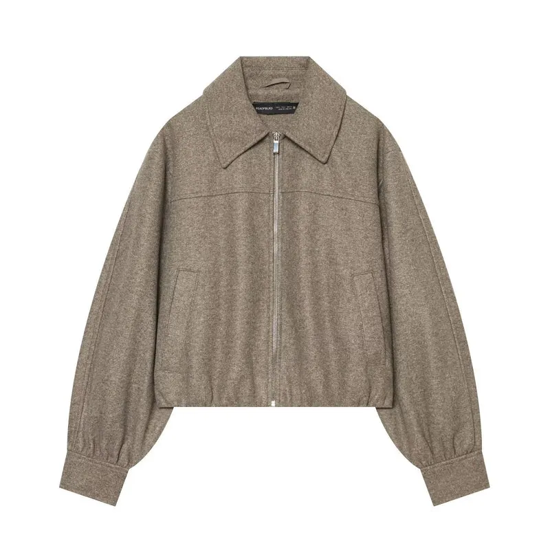 Damen Kurzjacke aus Wollmischung mit Reißverschluss und Ballonärmeln Drune