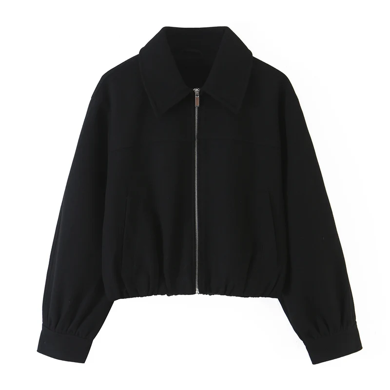 Damen Kurzjacke aus Wollmischung mit Reißverschluss und Ballonärmeln Drune