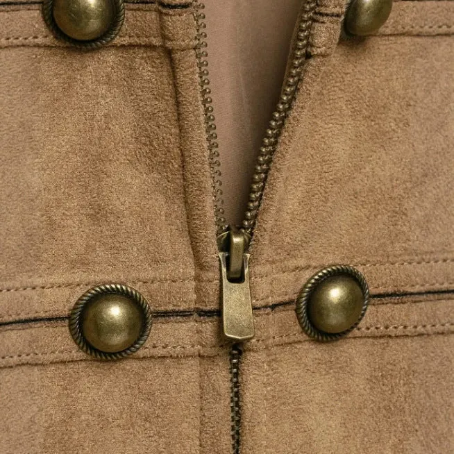 Damen Kurzjacke aus Velourslederoptik im Offiziersstil mit dekorativer Knopfleiste Drune