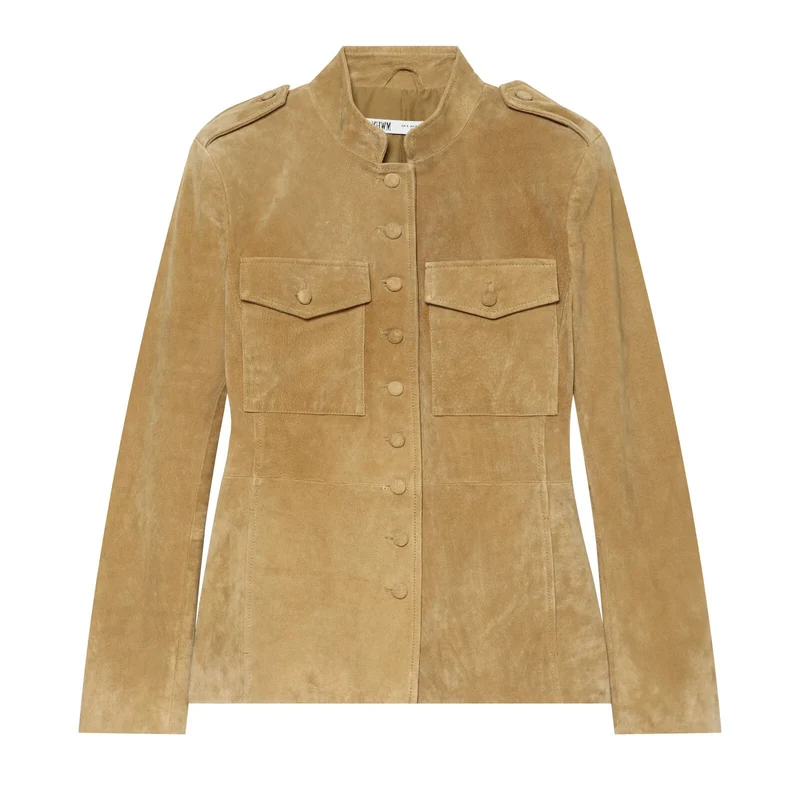 Damen Kurzjacke aus Veloursleder mit Stehkragen und Pattentaschen Drune