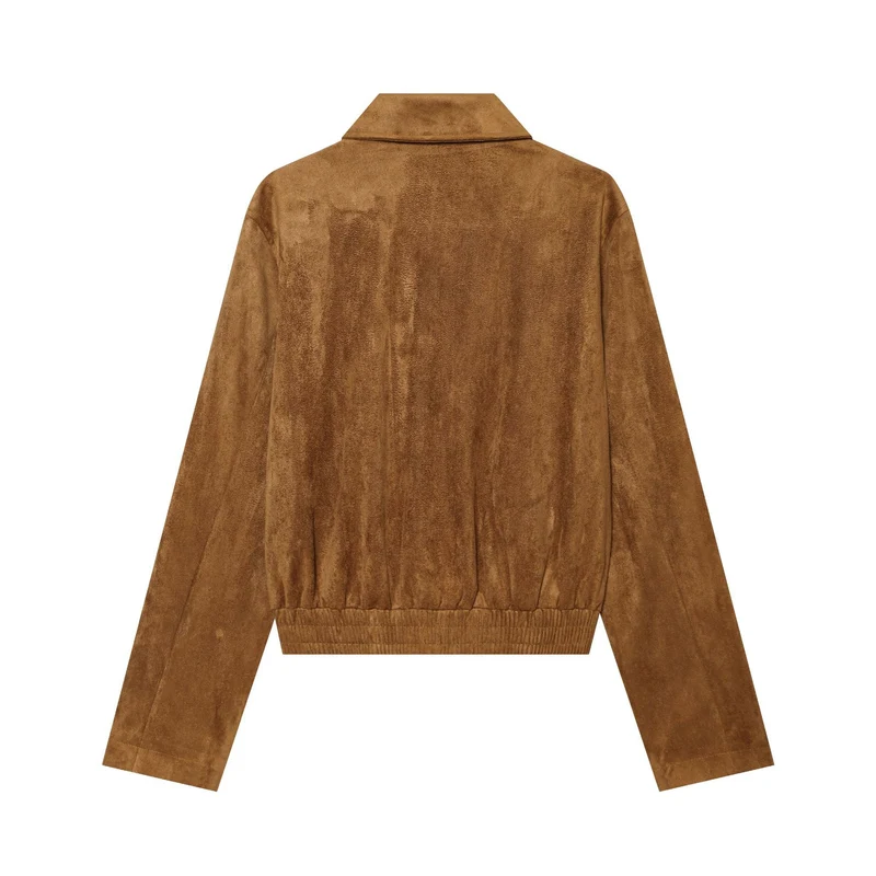 Damen Kurzjacke aus Veloursleder mit Blouson‑Silhouette, Stehkragen und Knopfleiste Drune