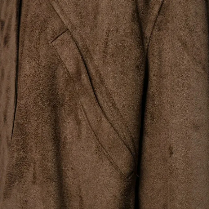 Damen Kurzjacke aus Veloursimitat mit Stehkragen und Taillengürtel Drune