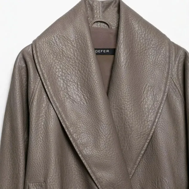 Damen Kurzjacke aus Lederimitat mit weitem Schalkragen und elastischem Saum Drune