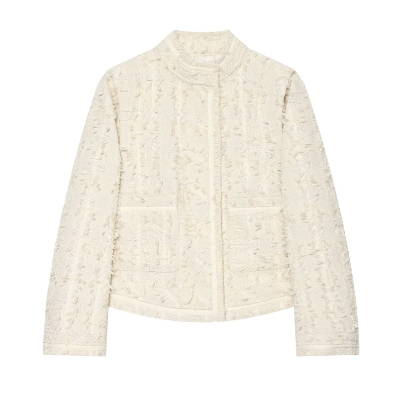 Damen Kurzjacke aus Bouclé-Tweed mit Fransendetails und Stehkragen Drune