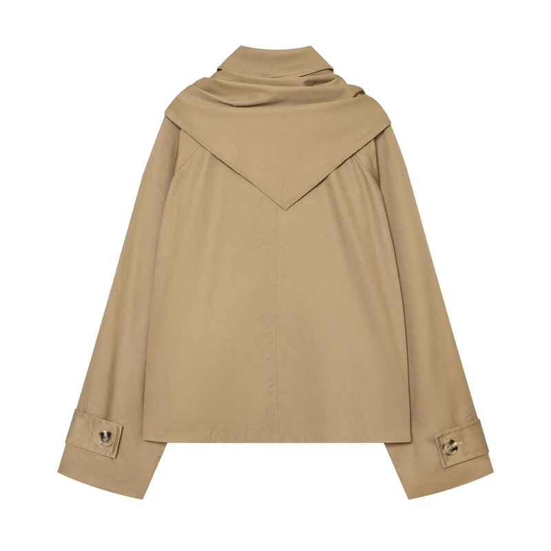 Damen Kurzgeschnittener Cape‑Trench mit integriertem Bindeschal und überschnittener Schulterpartie Drune