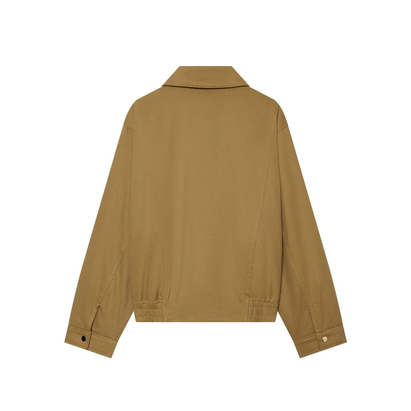 Damen Kurzgeschnittene Utility‑Blousonjacke mit Hemdkragen, Pattentaschen und elastischem Saum Drune