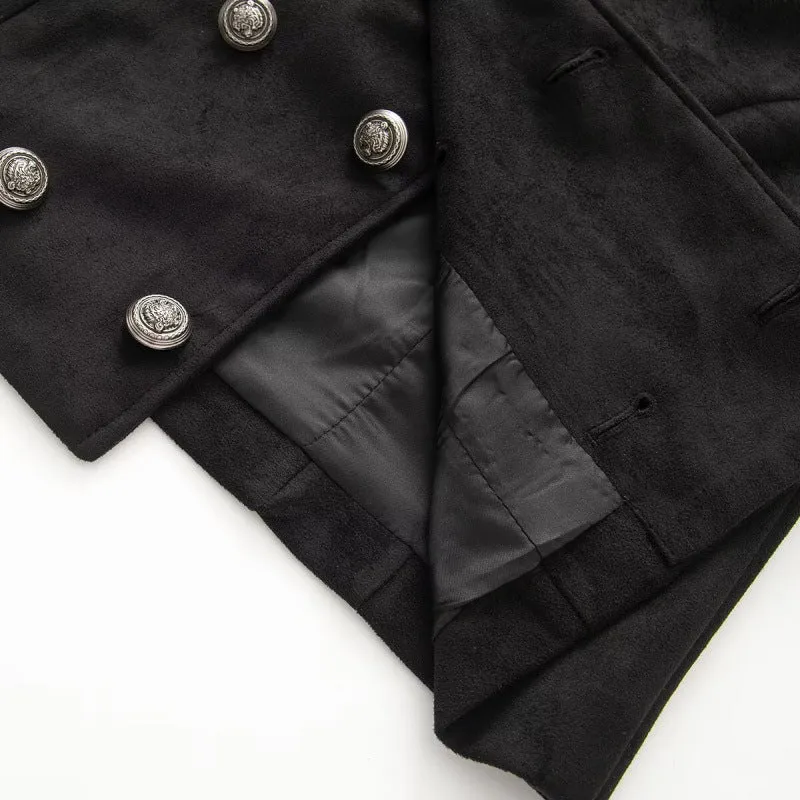 Damen Kurzgeschnittene Taillierte Militärblousonjacke mit hohem Stehkragen, doppelreihigen Metallknöpfen und Schulterriegeln Drune