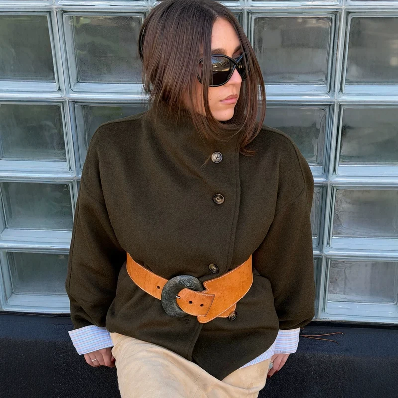 Damen Kurzer Wollmix‑Mantel mit asymmetrischer Knopfleiste und Stehkragen Drune