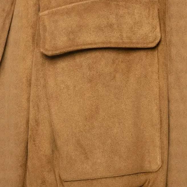 Damen Kurzer Veloursleder‑Bomber mit Stehkragen, aufgesetzten Klappentaschen und Rippenbündchen Drune