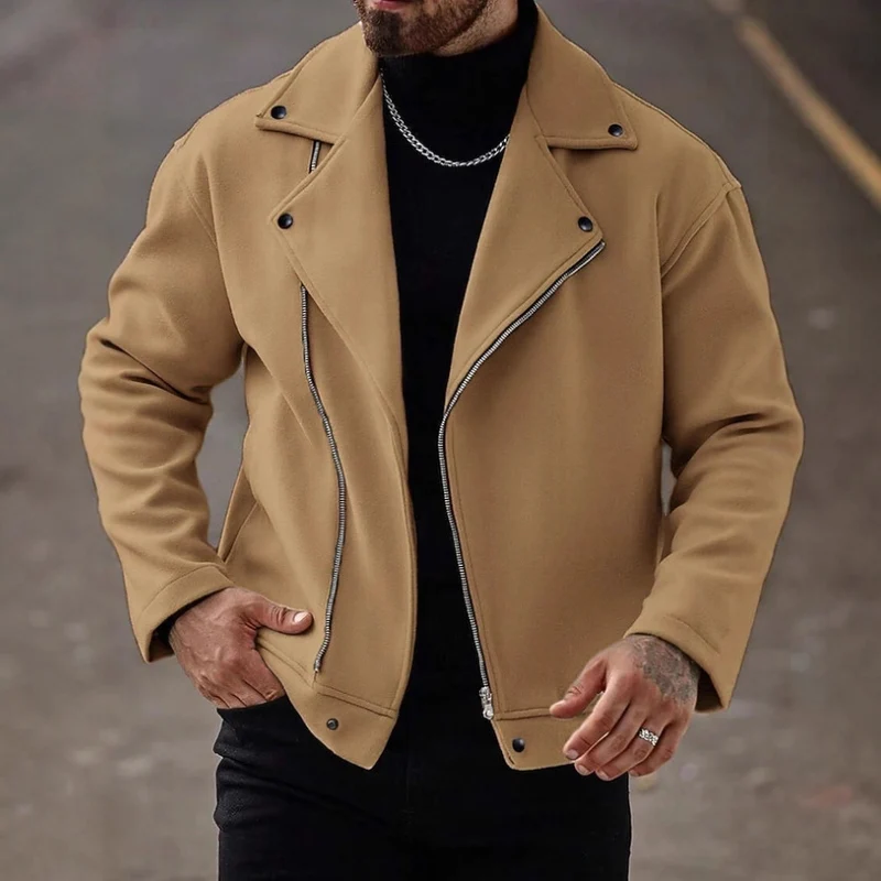 Herren Modische Winterjacke mit hohem Kragen und asymmetrischem Reißverschluss Drune