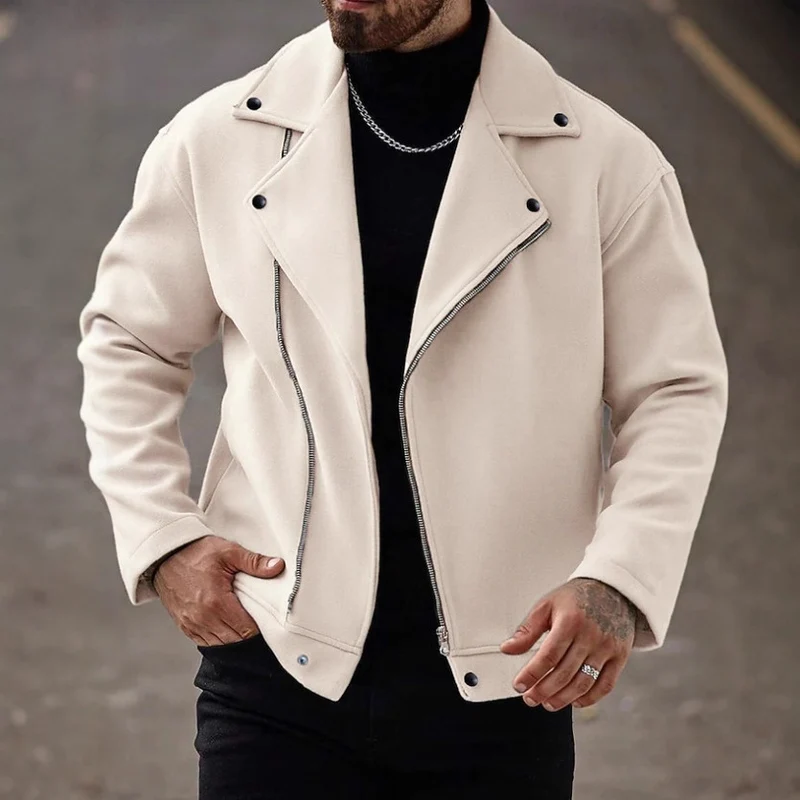 Herren Modische Winterjacke mit hohem Kragen und asymmetrischem Reißverschluss Drune