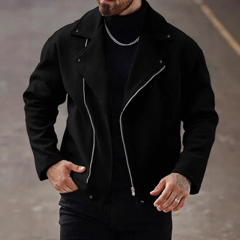 Herren Modische Winterjacke mit hohem Kragen und asymmetrischem Reißverschluss Drune