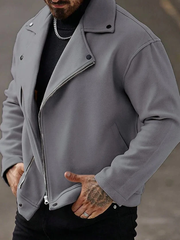 Herren Modische Winterjacke mit hohem Kragen und asymmetrischem Reißverschluss Drune