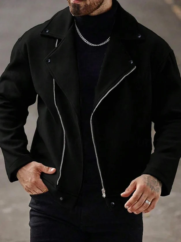 Herren Modische Winterjacke mit hohem Kragen und asymmetrischem Reißverschluss Drune