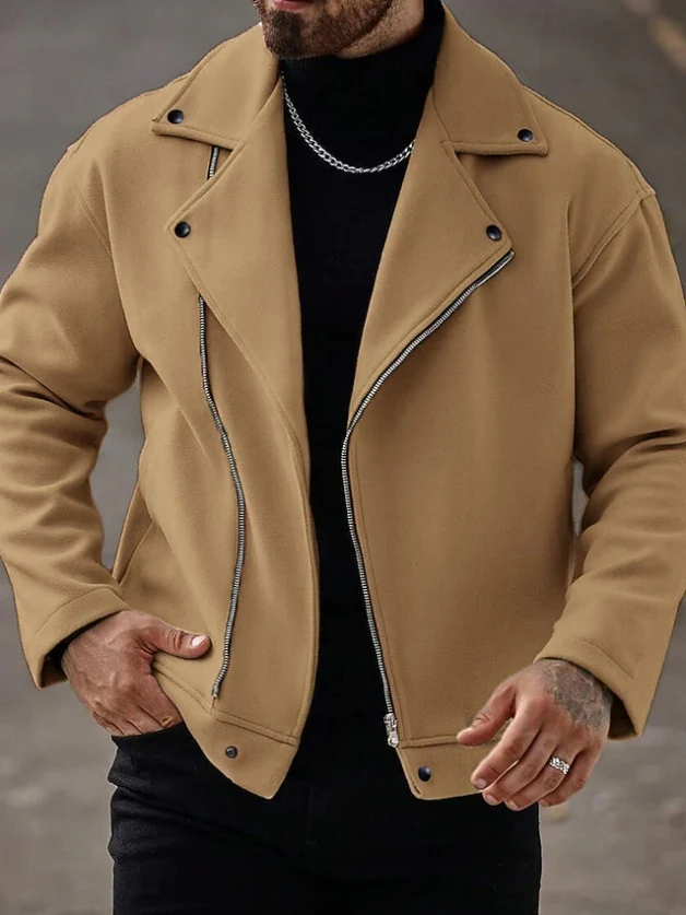 Herren Modische Winterjacke mit hohem Kragen und asymmetrischem Reißverschluss Drune
