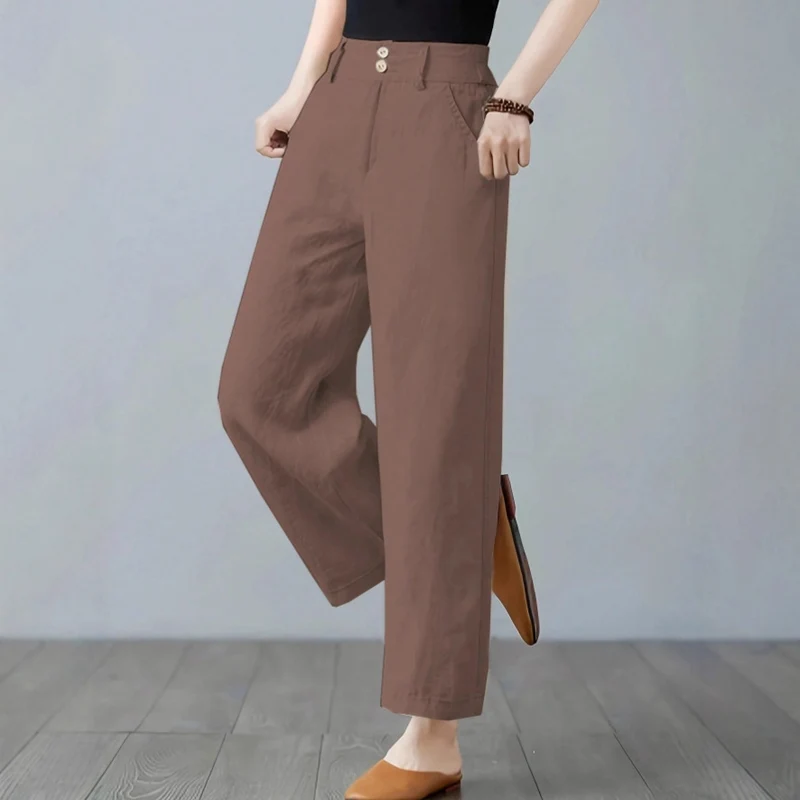 Damen Weite Leinenhose mit hohen Bund Drune