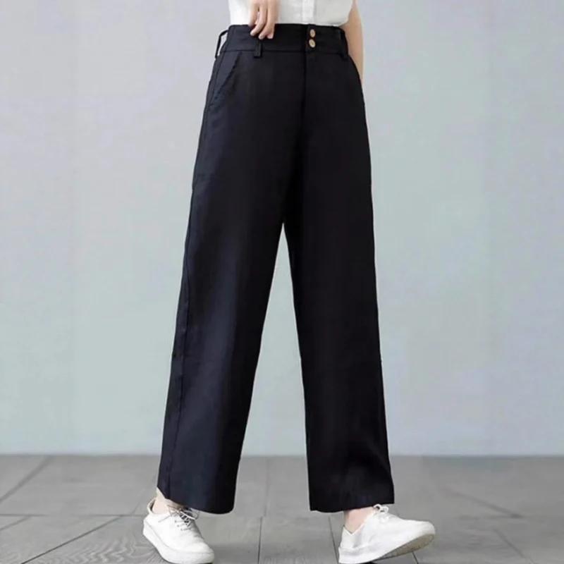 Damen Weite Leinenhose mit hohen Bund Drune
