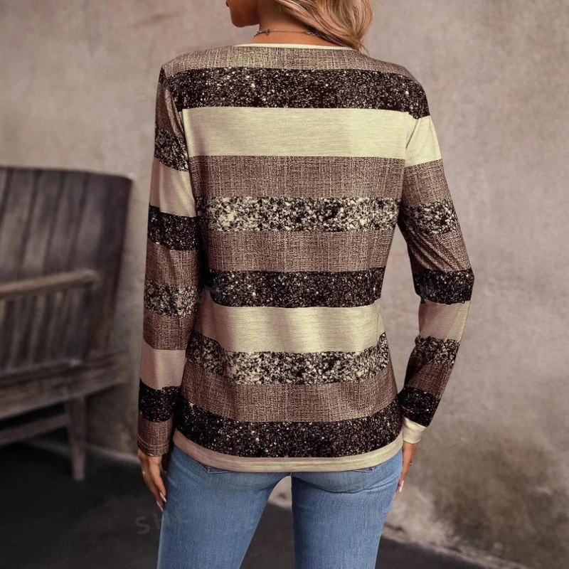 Damen Stylisches Longsleeve-Oberteil mit V-Ausschnitt und Knopfdetails Drune