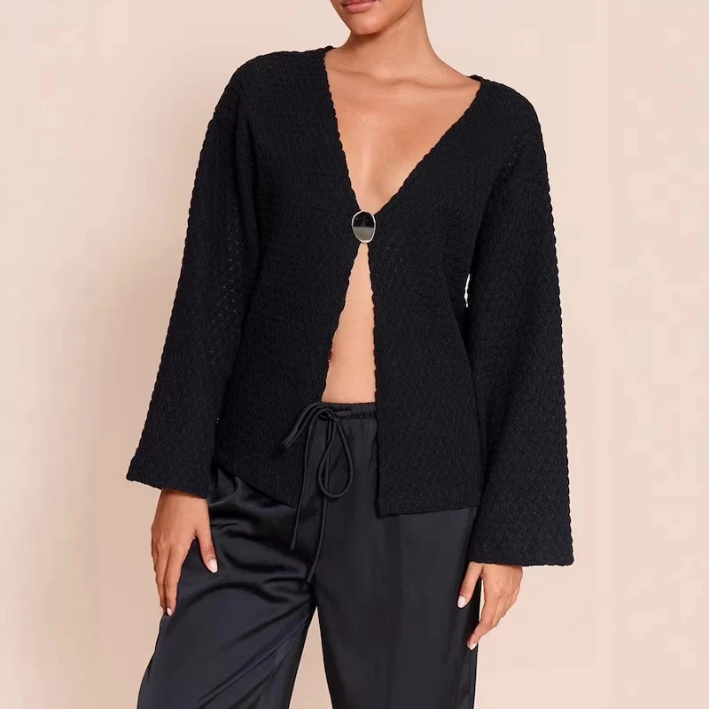 Damen Stylischer Strickcardigan mit tiefem V-Ausschnitt Drune