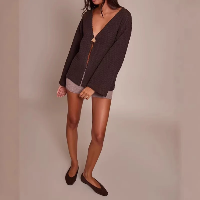 Damen Stylischer Strickcardigan mit tiefem V-Ausschnitt Drune