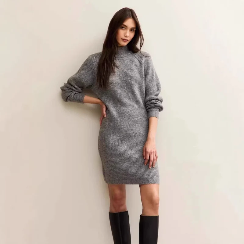 Damen Strickkleid mit Rollkragen und Raglanärmeln Drune