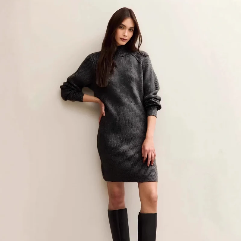 Damen Strickkleid mit Rollkragen und Raglanärmeln Drune