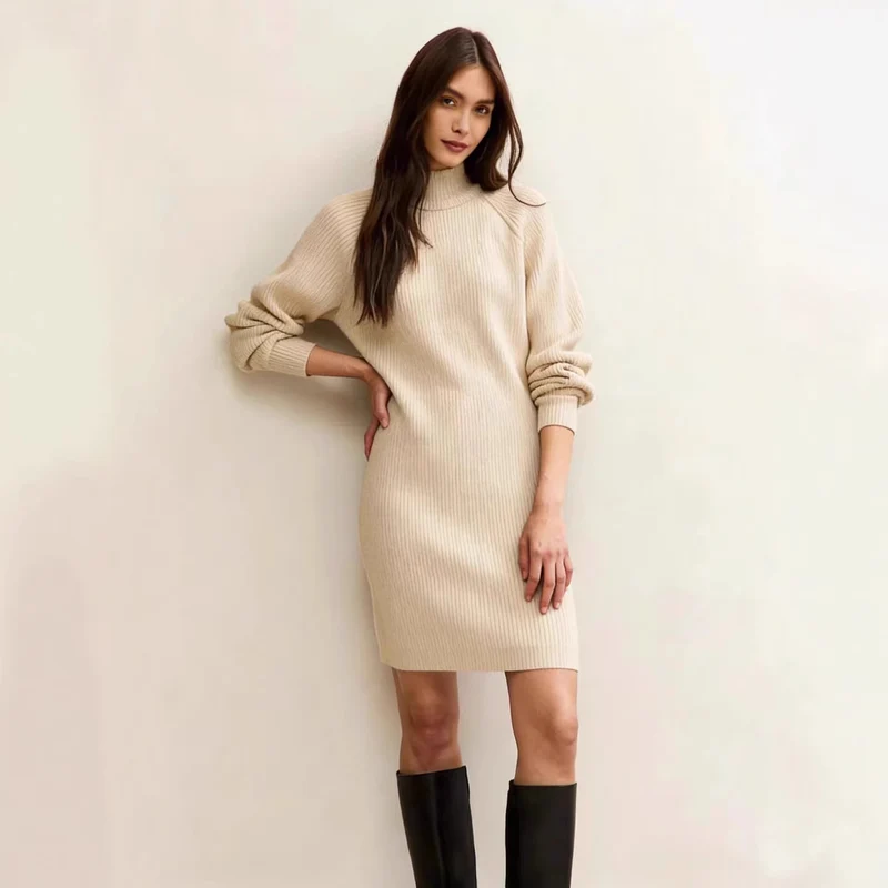 Damen Strickkleid mit Rollkragen und Raglanärmeln Drune