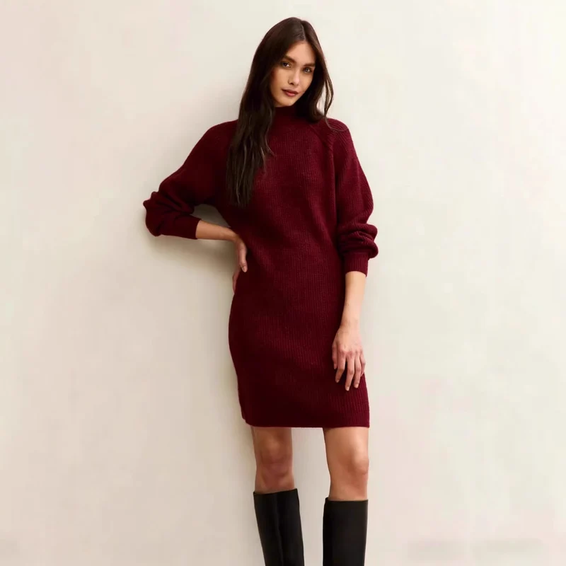Damen Strickkleid mit Rollkragen und Raglanärmeln Drune