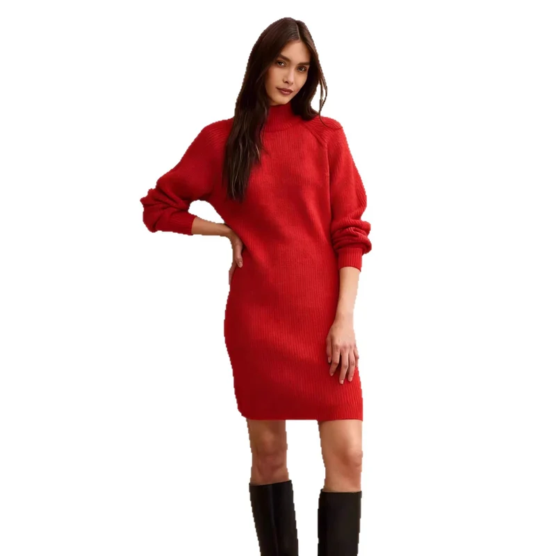 Damen Strickkleid mit Rollkragen und Raglanärmeln Drune