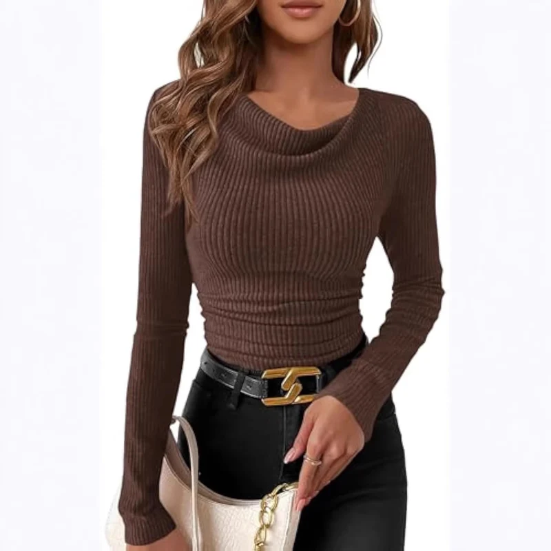 Damen Rippstrickoberteil mit weitem Halsausschnitt Drune