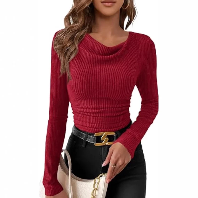 Damen Rippstrickoberteil mit weitem Halsausschnitt Drune
