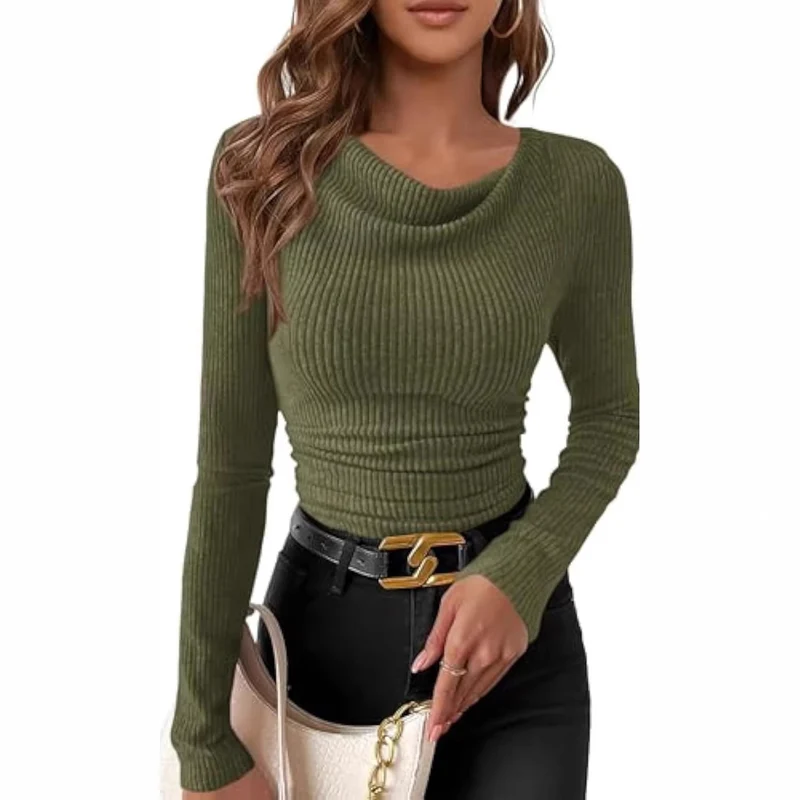 Damen Rippstrickoberteil mit weitem Halsausschnitt Drune