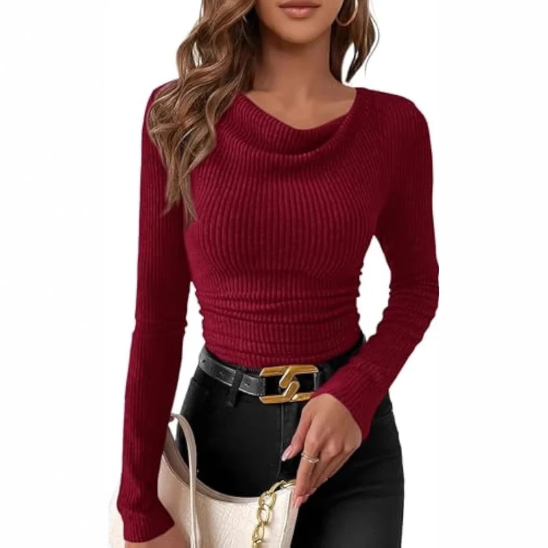 Damen Rippstrickoberteil mit weitem Halsausschnitt Drune