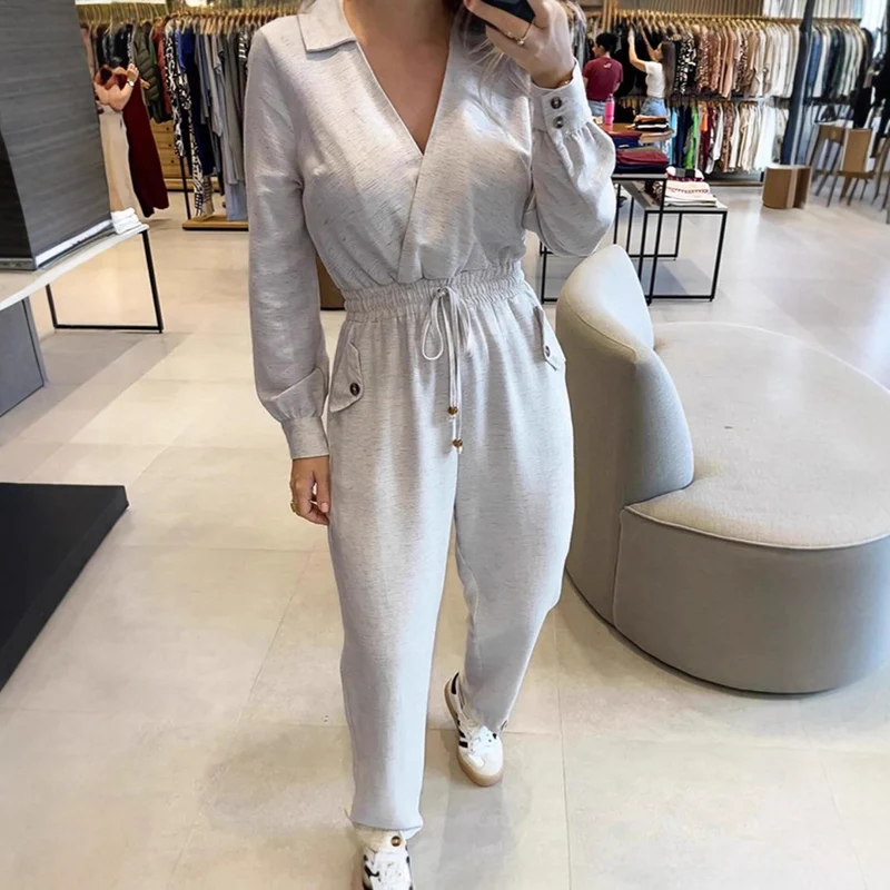 Damen Relaxed-fit Jumpsuit mit Bindegürtel Drune