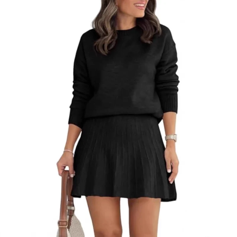 Damen Modisches Strickpullover und Rock-Set Drune